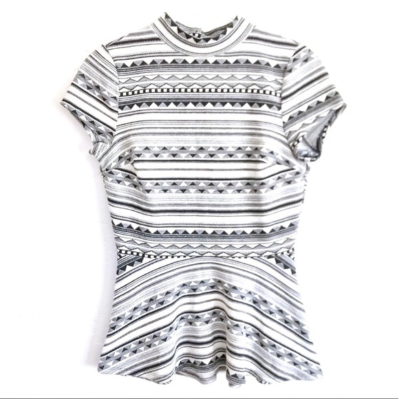 BCX Tops - BCX Printed Mock-neck Peplum Top